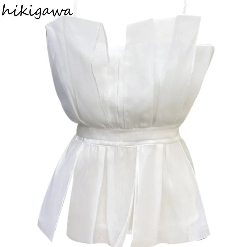 2025 Women Clothing Tunic Sexy Vest Slim Waist Patchwork Sleeveless Tanks Temperament Irregular Camis Backless Summer Crop Tops