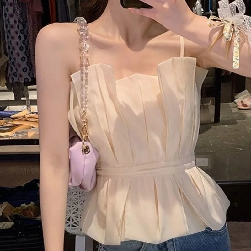 2025 Women Clothing Tunic Sexy Vest Slim Waist Patchwork Sleeveless Tanks Temperament Irregular Camis Backless Summer Crop Tops