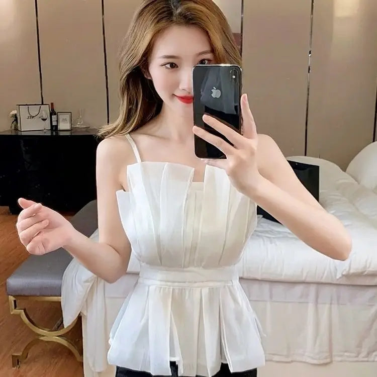 2025 Women Clothing Tunic Sexy Vest Slim Waist Patchwork Sleeveless Tanks Temperament Irregular Camis Backless Summer Crop Tops