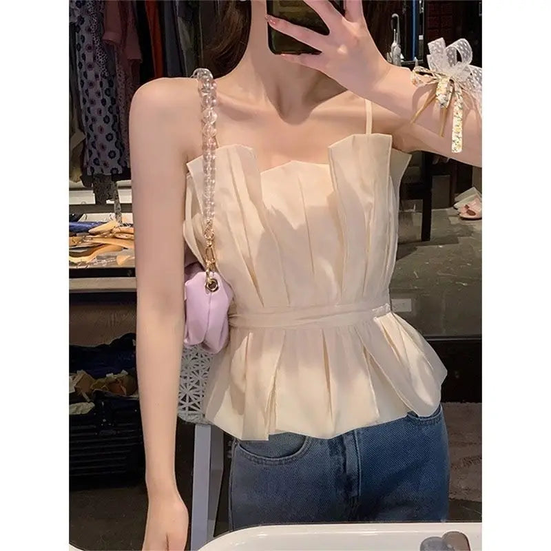 2025 Women Clothing Tunic Sexy Vest Slim Waist Patchwork Sleeveless Tanks Temperament Irregular Camis Backless Summer Crop Tops