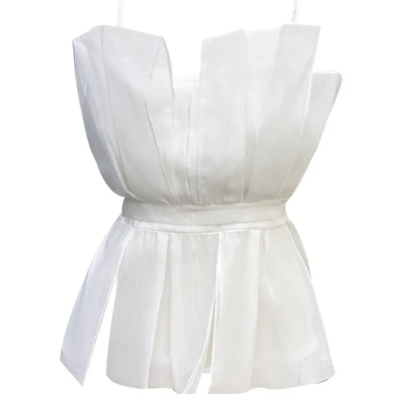 2025 Women Clothing Tunic Sexy Vest Slim Waist Patchwork Sleeveless Tanks Temperament Irregular Camis Backless Summer Crop Tops