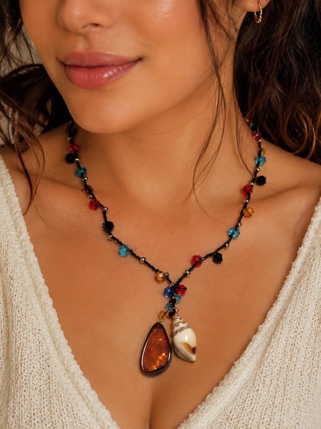 Handmade Boho Crochet Crystal & Shell Necklace – Special Edition