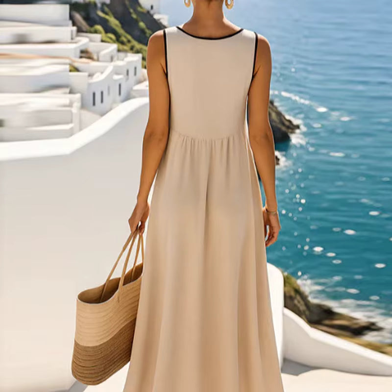 Modest Maxi Dress with Black Trim - Sleeveless & Short Sleeve